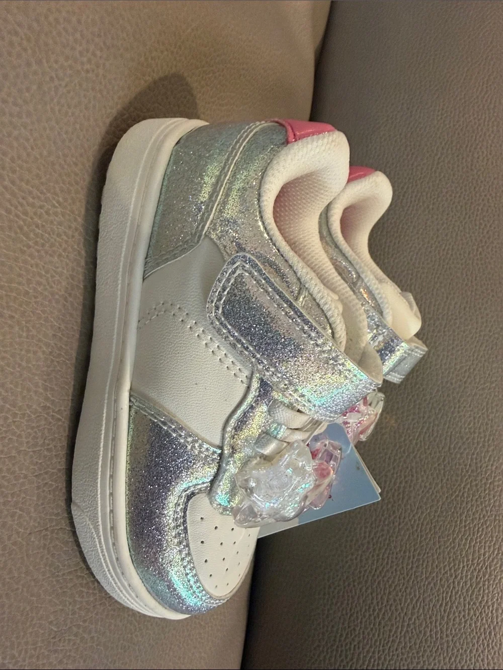 Cat & Jack Iridescent Silver Sneakers with Pink Star Accent